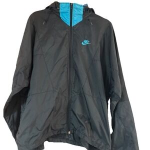 Vintage Nike Jacket Women's Large Neon Teal Black Windbreaker Swoosh 90s Gopcore